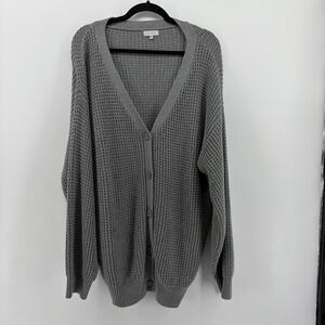 QUALFORT Gray Waffle Knit Button Front Cardigan Sweater Women's 2XL Cotton Blend